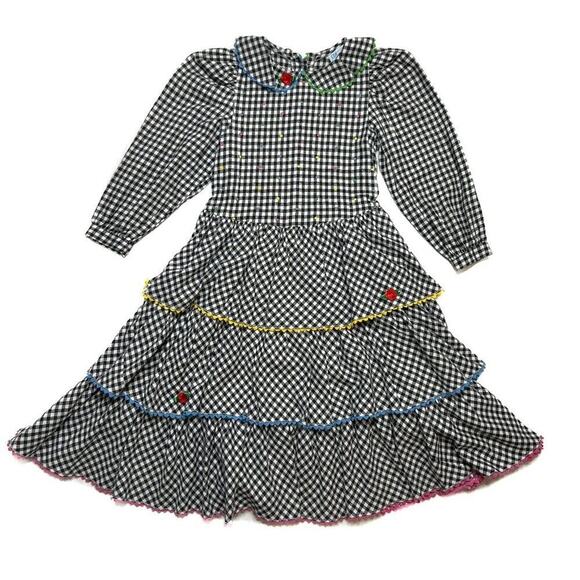 Mousefeathers Vintage Ruffled Tiered Checkered Midi Dress Juniors 8 Cottagecore - Picture 1 of 13